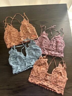 Anemone Lace Bralette Set in Terracotta, Mauve & Dusty Blue